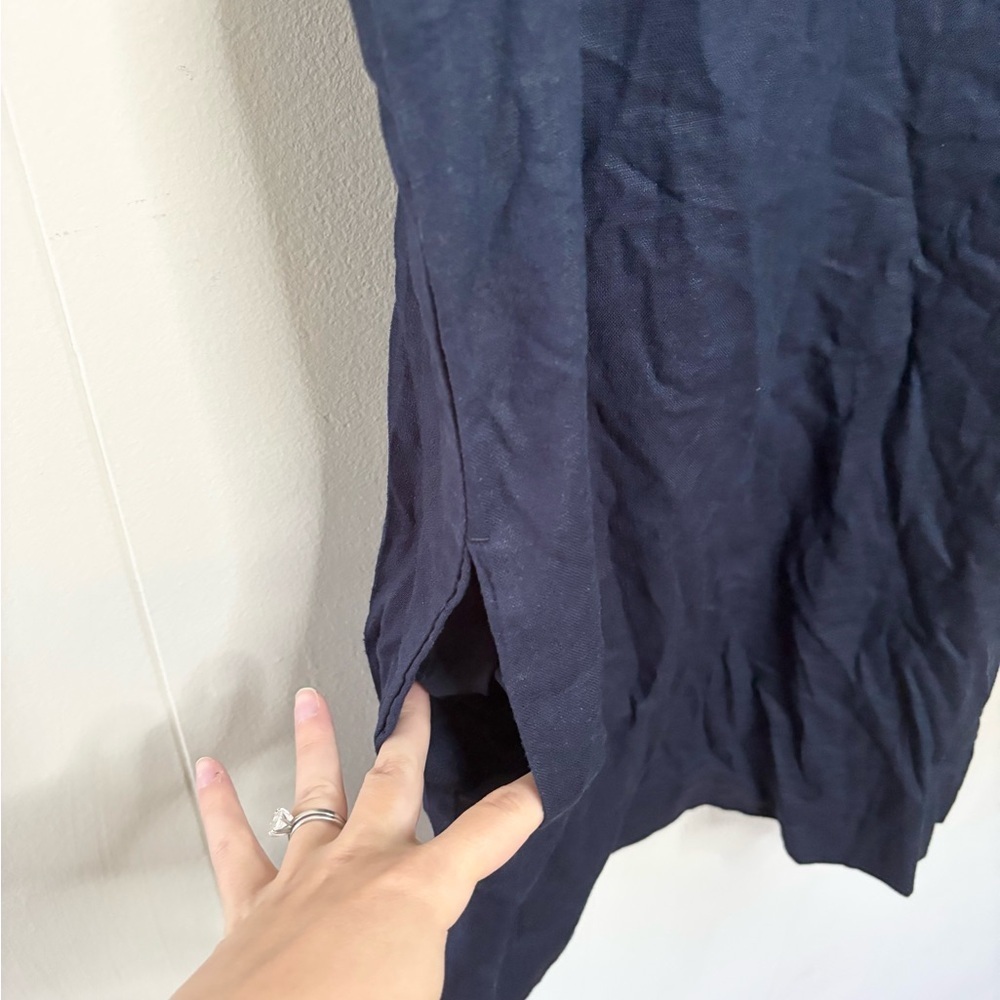 J Crew navy blue linen mini shift dress size 6P petite new - Picture 3 of 5